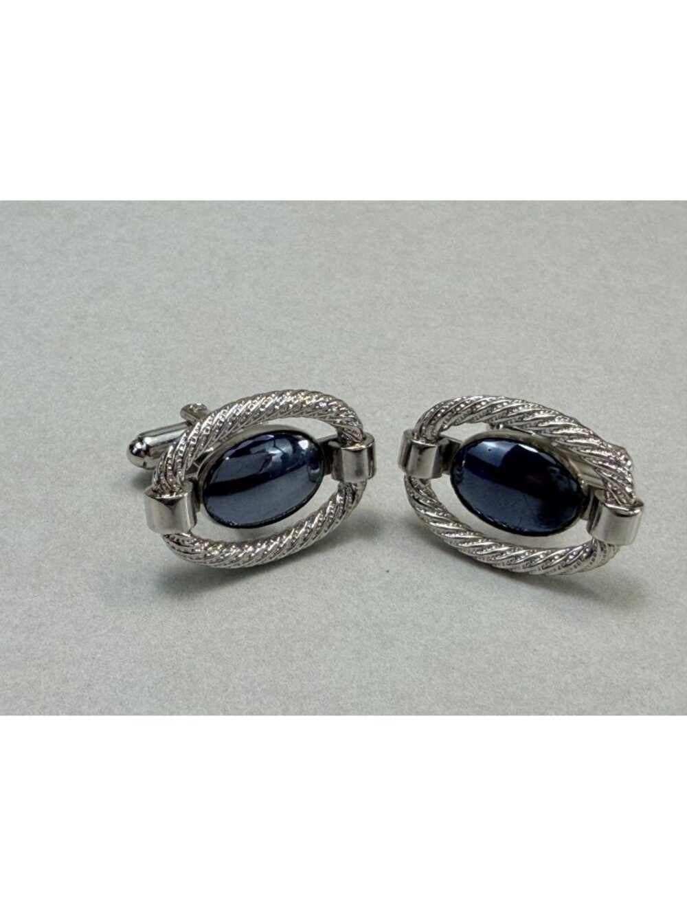 Hickok Hematite Stone Silver Tone Cufflinks Vintage Mens Jewelry